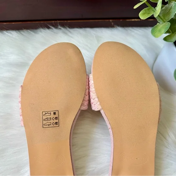 Scoop Rolie Tortoise Buckle Pink Raffia Slide Flat Sandal Size 7.5 - Picture 9 of 12